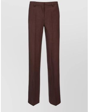 ERMANNO FIRENZE Tailored Trousers Belt Loops Front Pleats Straight - Brown