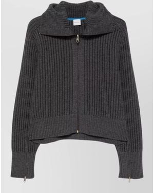 Paul Smith Wool Ribbed-Knit Zip-Up High-Neck Jacket - Black