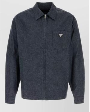 Prada Chambray Shirt Long Sleeves Collared Chest Pocket - Blue