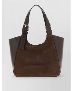 Furla Dora S Tote Bag Buckle Handle Suede - Brown