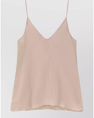 Brunello Cucinelli Silk V-Neck Sleeveless Top - Natural