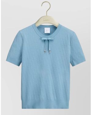 Dior Knit Top Short Sleeves Bow Detail - Blue