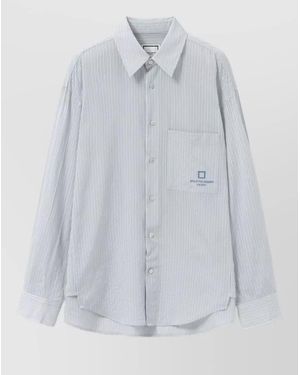 WOOYOUNGMI Long Sleeve Striped Silk Nylon Shirt - White