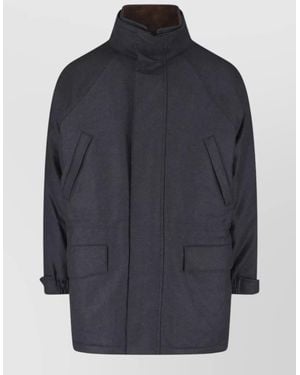 AURALEE Casual Coat High Collar Adjustable Cuffs - Blue