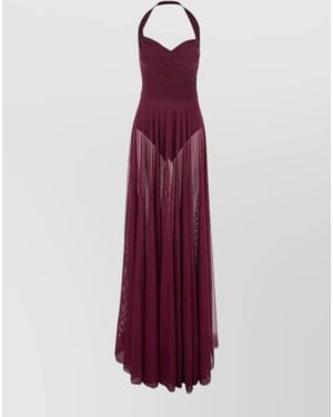 Norma Kamali Cayla Beach Gown Halter Backless Ruched - Purple