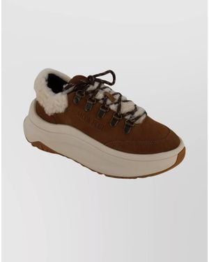 Moon Boot Leather Shearling Lace-Up Trainers - Brown