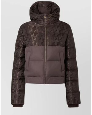Fendi Ff Jacquard Hooded Padded Jacket - Brown