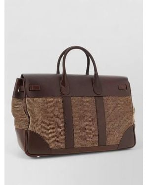Brunello Cucinelli Country Chevron Fabric Leather Travel Briefcase - Brown