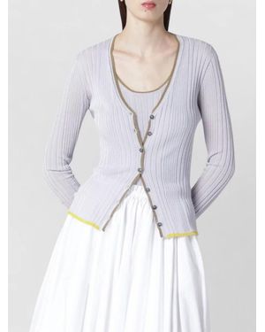 Roberto Collina Cardigan Trim Long Sleeves Scoop Neck - White