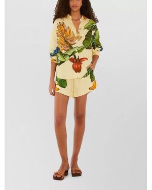 FARM Rio Printed Linen-Blend Long-Sleeve Shirt - Yellow