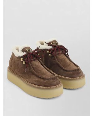 Prada Suede Lace Up Ankle Boots Platform - Brown