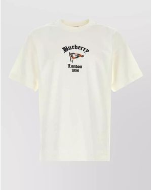 Burberry Cotton Crew Neck Graphic Print T Shirt - White