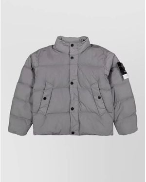 Stone Island Quilted Button Up Padded Jacket High Neck - Gray