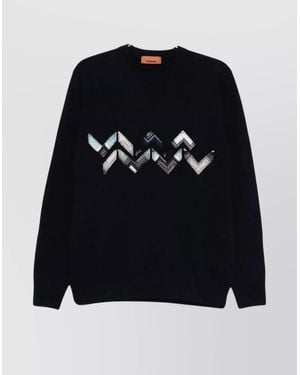 Missoni Knitted Crew Neck Sweater With Zigzag Detail - Black