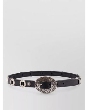 Golden Goose Belt Adjustable Length Embossed Design Buckle Accents - Grey