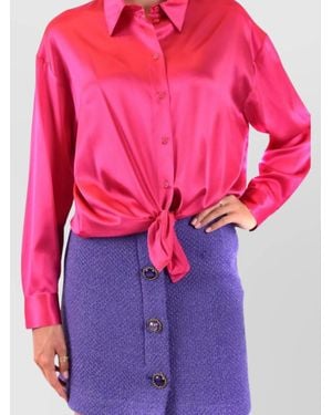 Pinko Satin Collared Tie-Front Long Sleeve Shirt - Pink