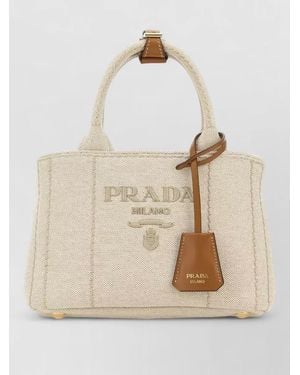 Prada Canvas Mini Jardinière Handbag Contrast Trim - Natural