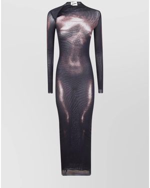Jean Paul Gaultier Printed Mesh Asymmetric Midi Dress - Blue