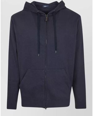 Herno Cotton Cashmere Hooded Zip Cardigan - Blue