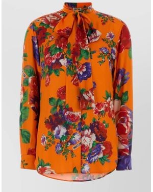 Moschino Satin Shirt Bow Neck Floral Motif - Orange