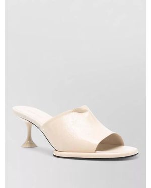 Sergio Rossi Glossy Open Toe Leather Mules With Sculpted Heel - Natural