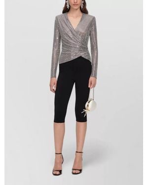 Self-Portrait Rhinestone Mesh Draped Wrap Top - Gray
