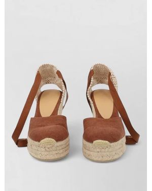 Castañer Espadrille Wedge Closed Toe Canvas Jute Sole - Brown