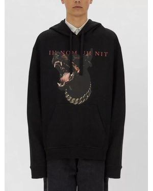 ih nom uh nit Dobermann Graphic Hooded Sweatshirt Ribbed Cuffs Hem - Black
