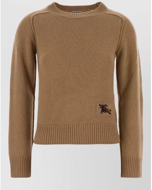 Burberry Wool Blend Sweater Ribbed Cuffs Hem - Brown