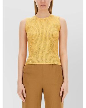 Fabiana Filippi Textured Sleeveless Top With Rhinestone Accents - Yellow