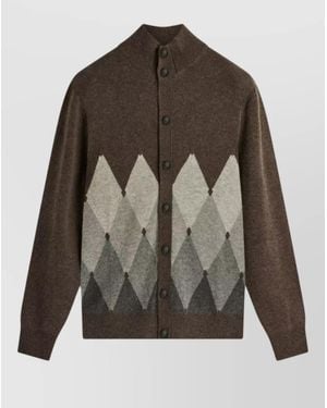 Ballantyne Cashmere Ribbed High-Neck Cardigan - Brown