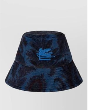 Etro Ribbed Floral-Print Bucket Hat - Blue