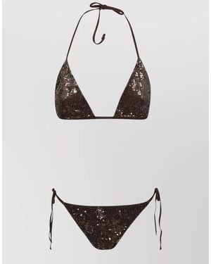 P.A.R.O.S.H. Triangle Bikini Micro Sequins Sliding Cups - White