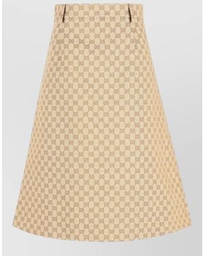 Gucci Embroidered Jacquard A-Line Midi Skirt - Natural