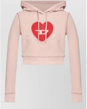 DIESEL Cropped Cotton Hoodie Heart Graphic Hood - Pink