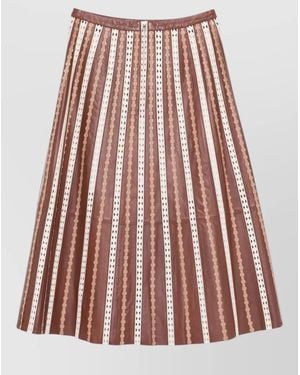 Yves Salomon Leather Midi Skirt Striped Pleated Design - Red