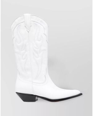 Sonora Boots Calf Leather Embroidered Mid-Calf Western Boots - White