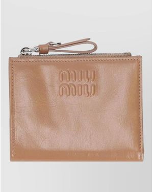 Miu Miu Minuteria Vitello Shine Compact Wallet Cardholder - Natural