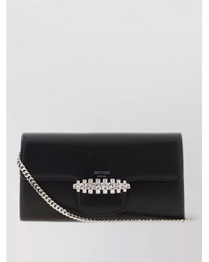 Jimmy Choo Leather Bing Clutch Wallet Chain Strap - Black