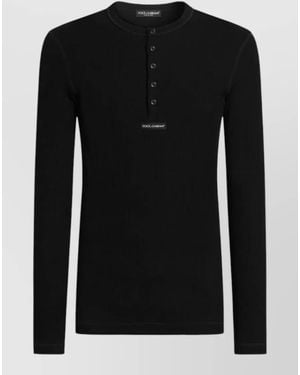 Dolce & Gabbana Crew Neck Long Sleeve Ribbed Silk Nylon Shirt - Black