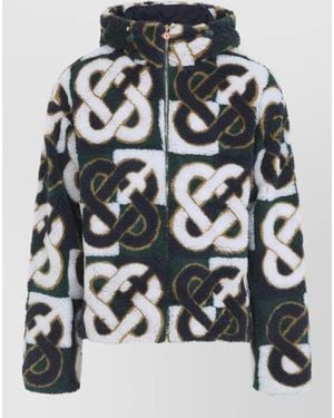 CASABLANCA Monogram Check Hooded Wool Fleece Jacket - Multicolor