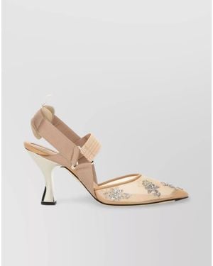 Fendi Hummingbird Lite Mesh Embellished Court Shoes - Natural