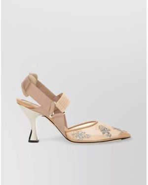 Fendi Hummingbird Lite Mesh Embellished Pumps - Natural