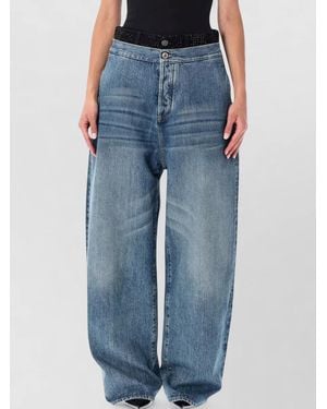 The Attico Wide Leg Denim Pants Embellished Waistband - Blue