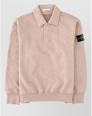 Stone Island Cotton Long-Sleeve Polo Shirt - Pink