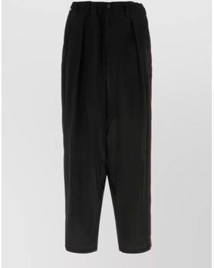 Yohji Yamamoto Crepe Shorts Elastic Waistband Pleated Design - Black