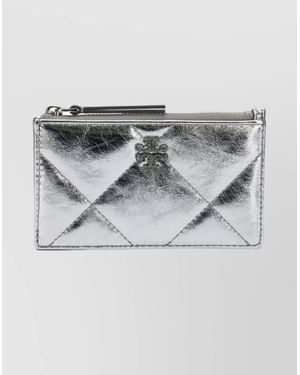 Tory Burch Metallic Quilted Wallets And Card Holders - Gray