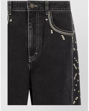 Isabel Marant Embroidered Straight-Leg Jeans - Black