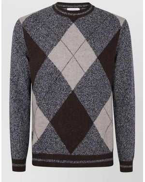 Ballantyne Argyle Crew Neck Knit Jumper Long Sleeves - Grey