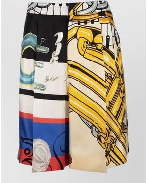 Celine Silk Printed Mid-Rise Wide-Leg Bermuda Shorts - Yellow